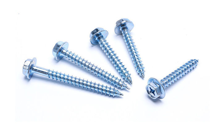 Blue Zinc Plated Drive Hexagon Flanged Head Metal Tapping Screws Pointed Screws