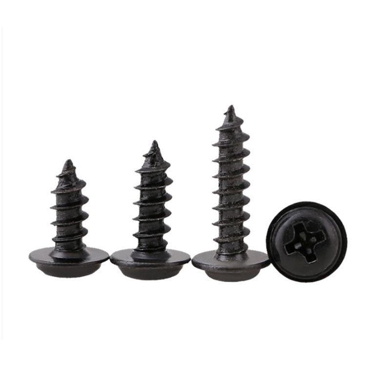 DIN 968 Black Tapping Screws Cross Recessed Pan Head Tapping Screws With Collar Wafer Head Self
