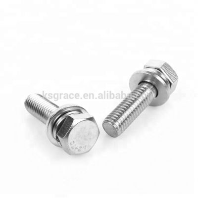 Stainless Steel Hex Head And Spring Washer Combination Bolt DIN933 Assembly Hex Bolts With Nuts